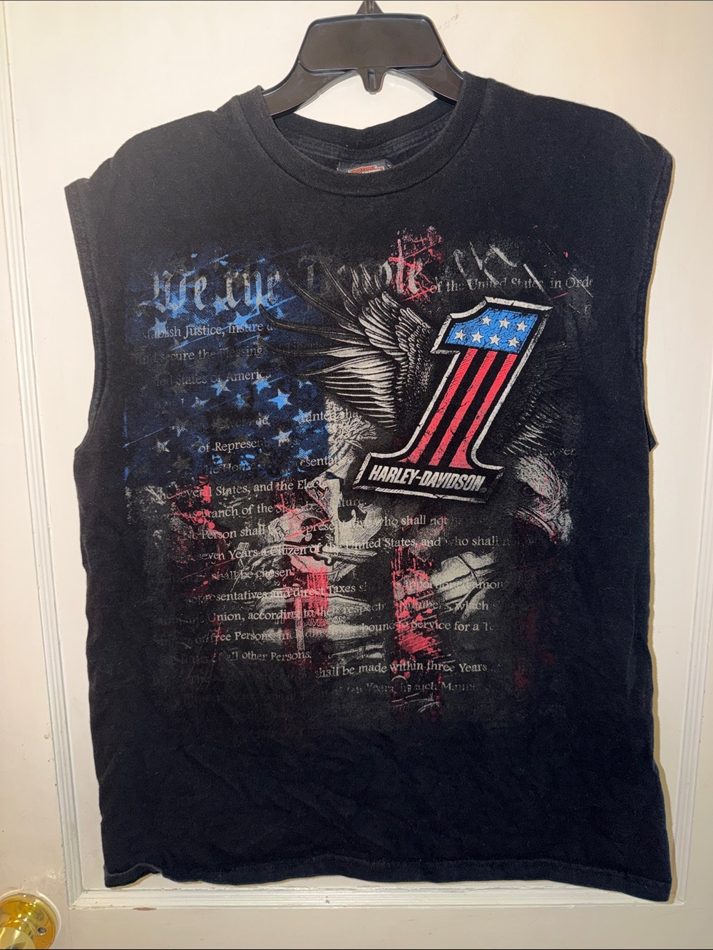 Harley-Davidson Black Muscle Tee with Red, White and Blue Graphic - Picture 1 of 3